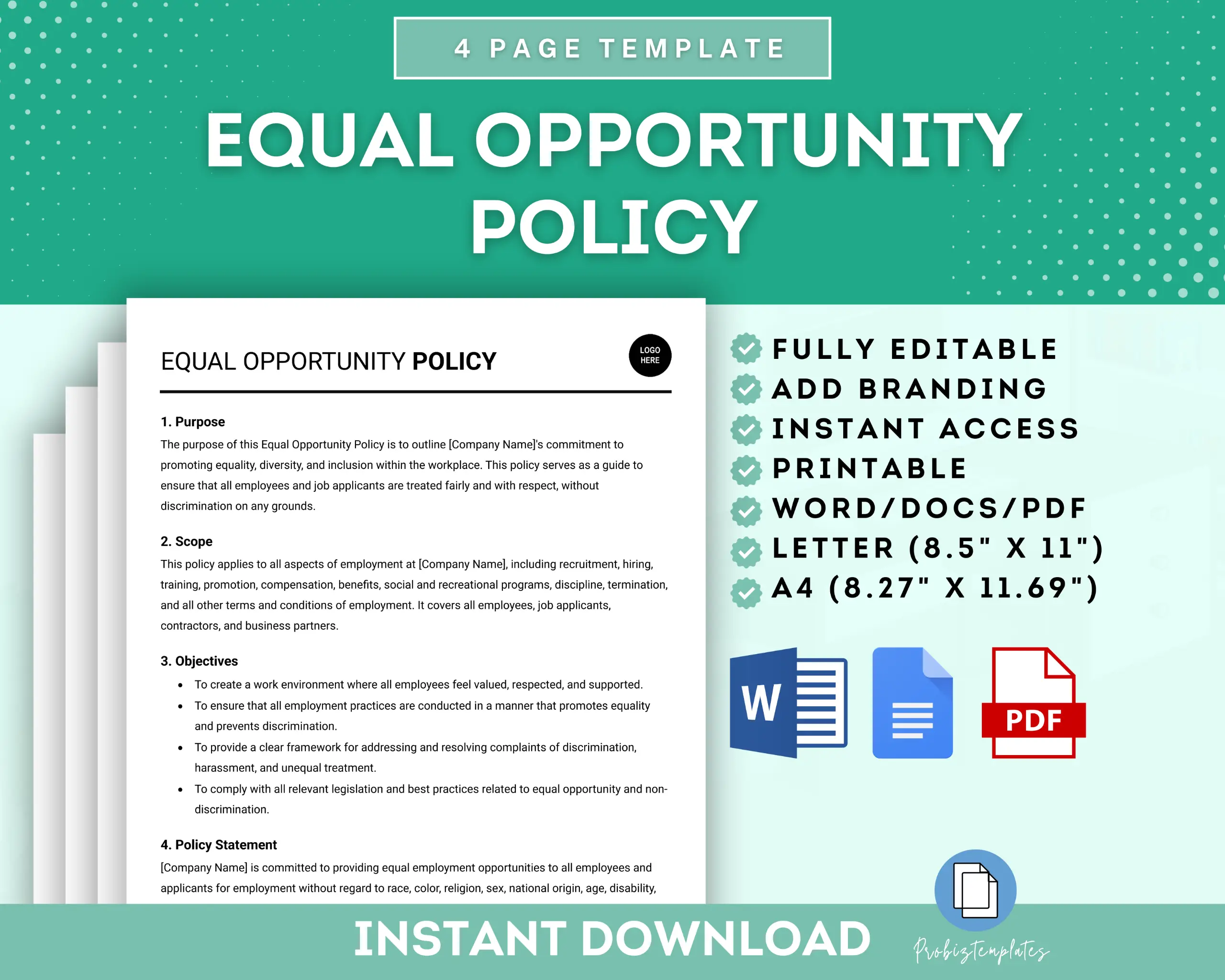 Equal Opportunity Policy Template ProBizTemplates Equal Opportunity Policy Template ProBizTemplates