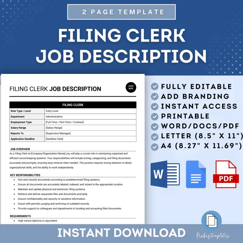 Filing Clerk Job Description Template