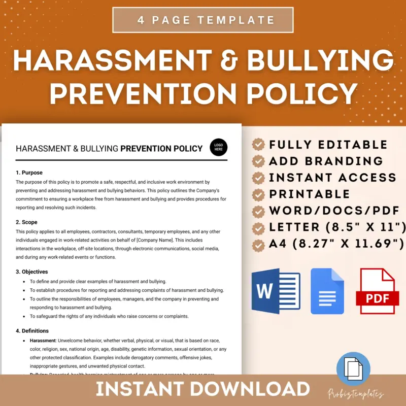 Harassment And Bullying Prevention Policy Template