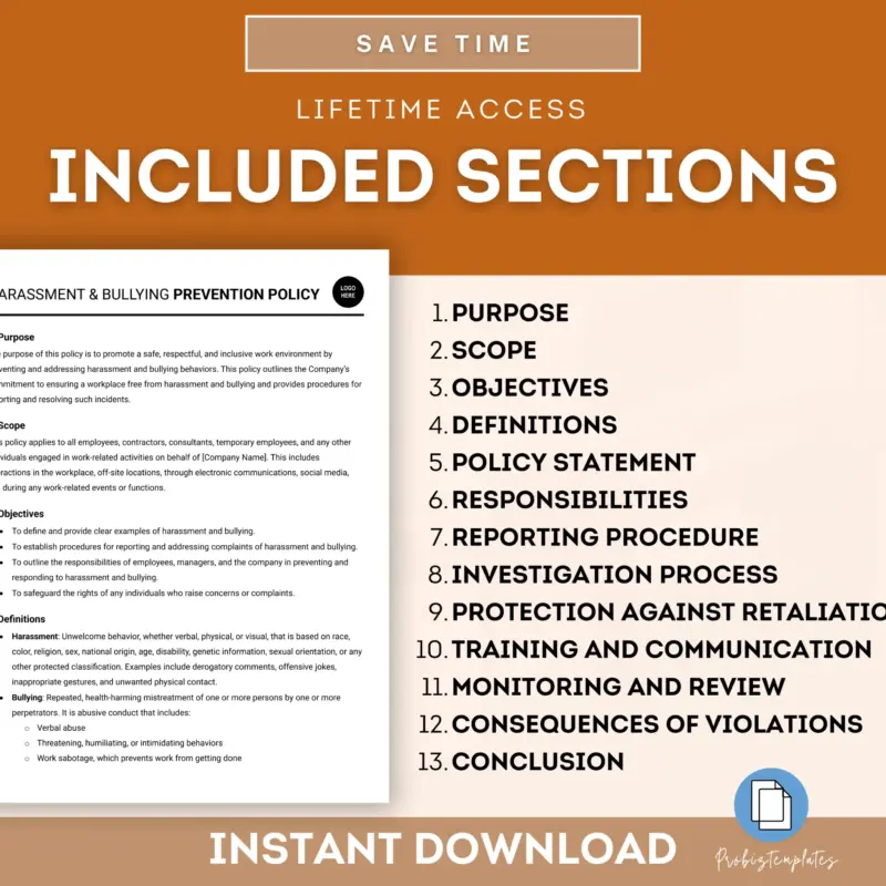 Harassment And Bullying Prevention Policy Template | ProBizTemplates