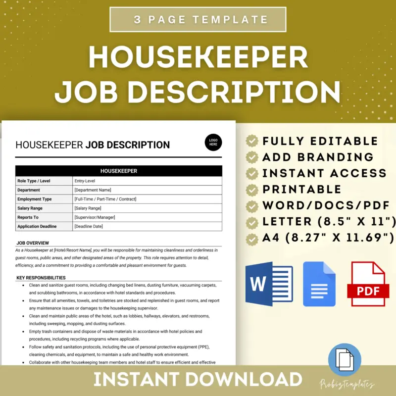 Housekeeper Job Description Template