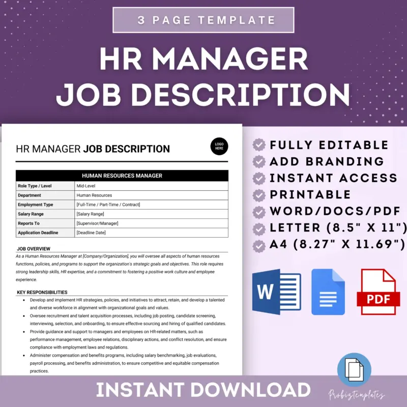 Human Resources Manager Job Description Template