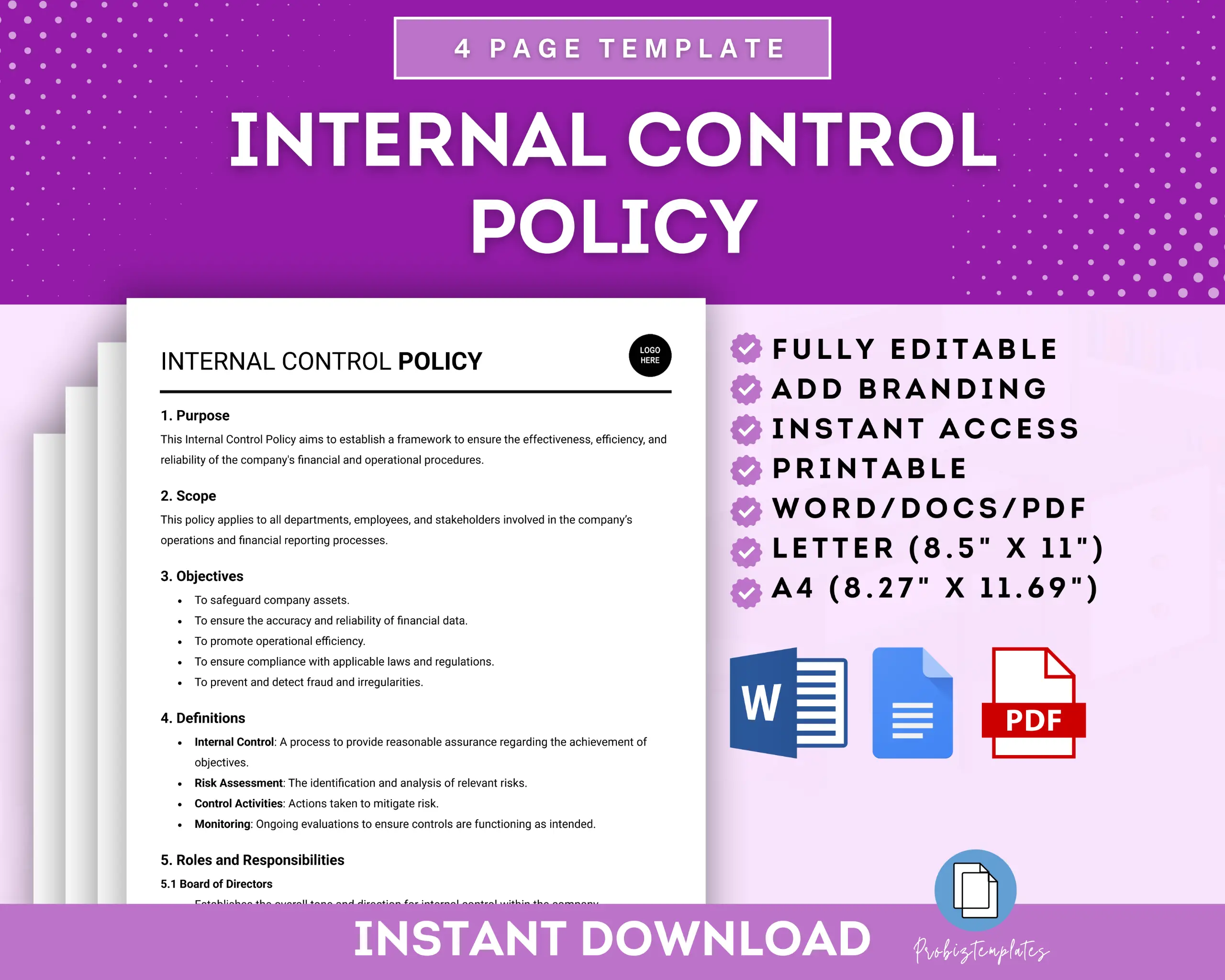 Internal Control Policy Template | ProBizTemplates