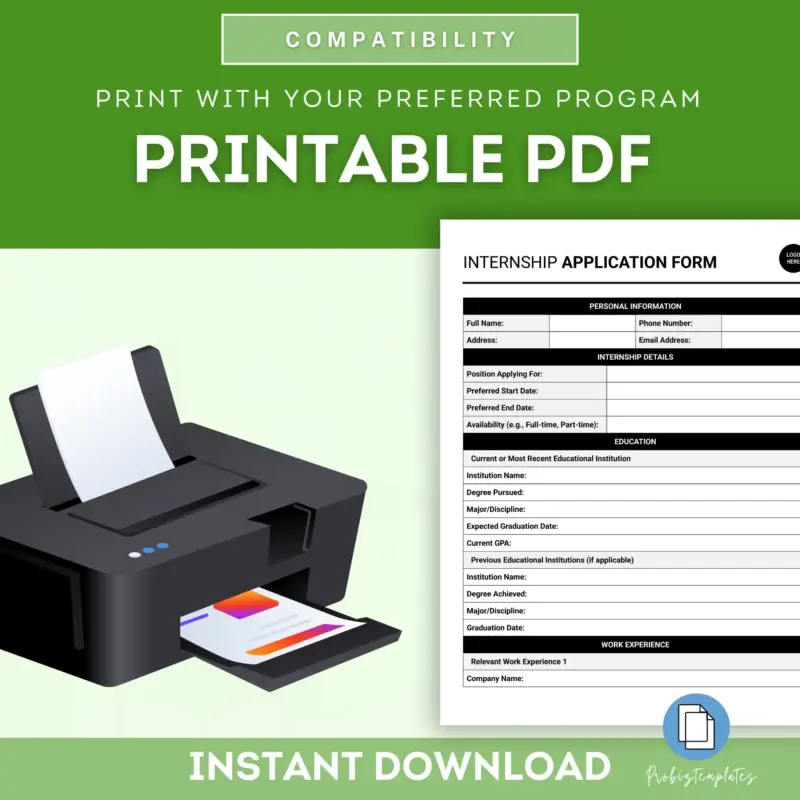Internship Application Form Template | ProBizTemplates