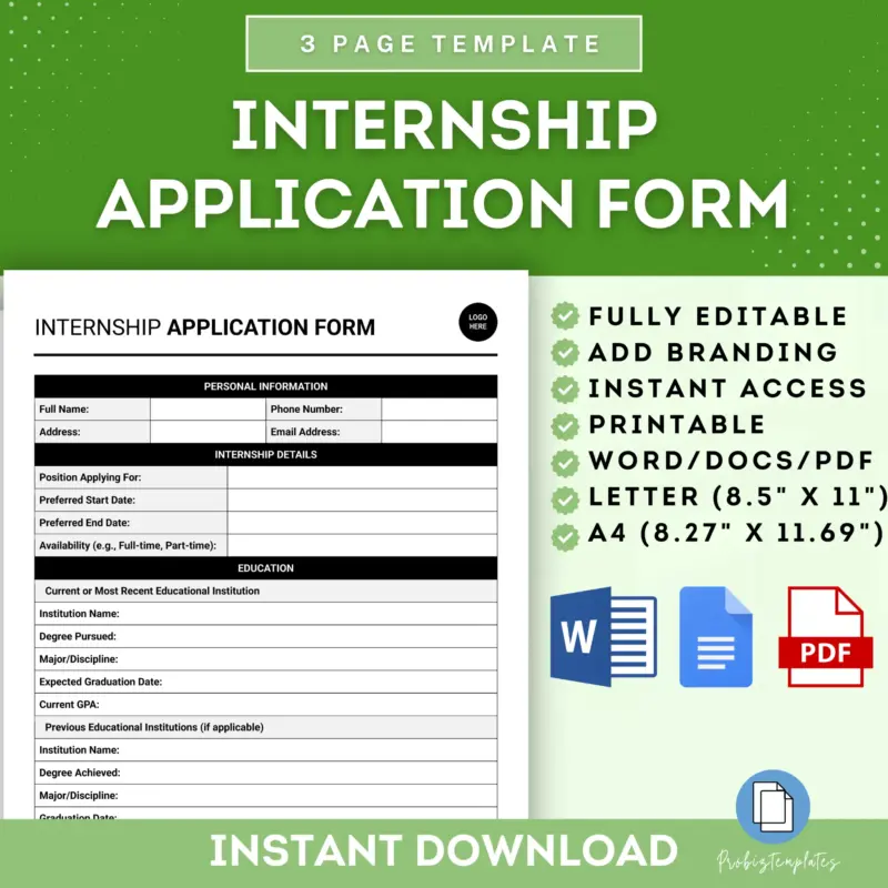 Internship Application Form Template