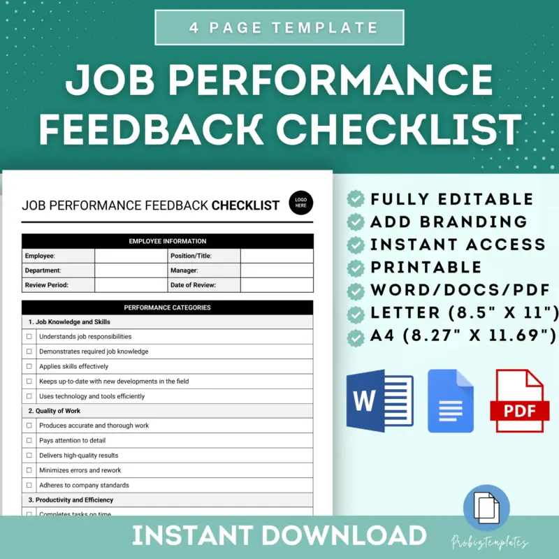 Job Performance Feedback Checklist Template