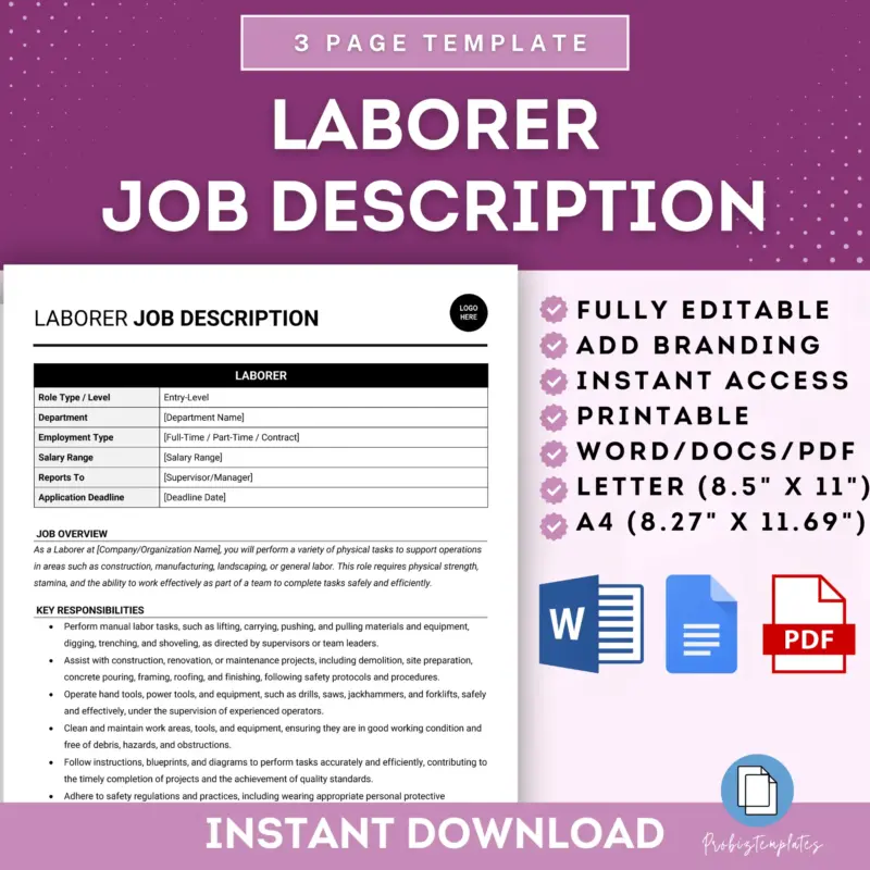 Laborer Job Description Template