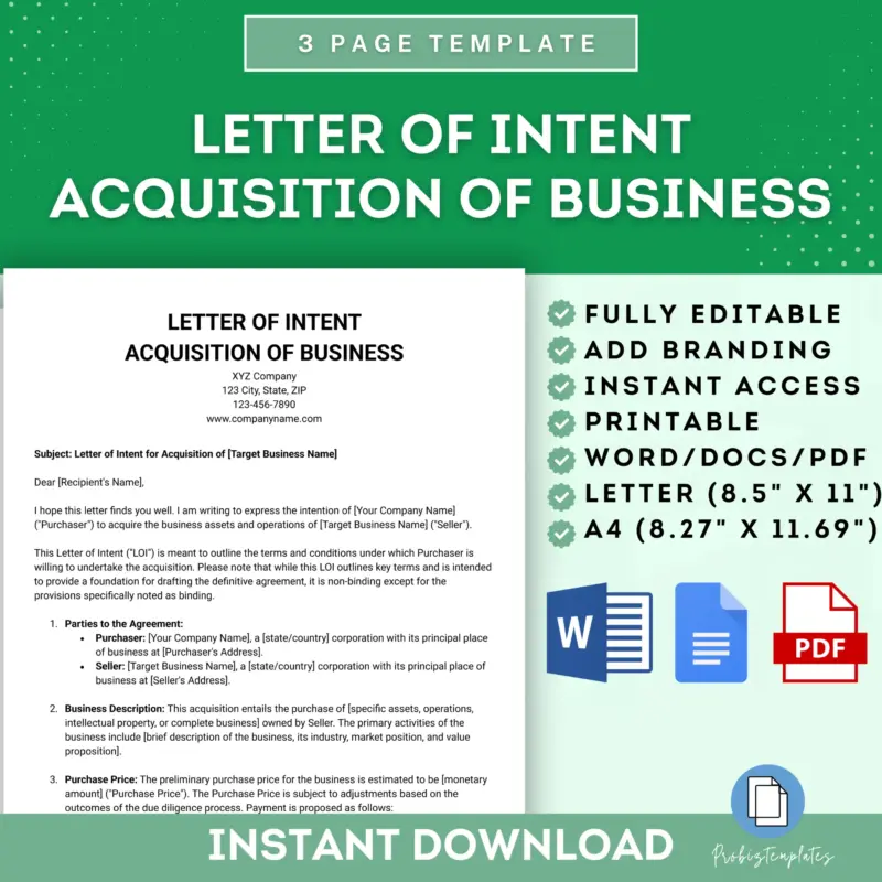 Letter Of Intent Acquisition Of Business Template