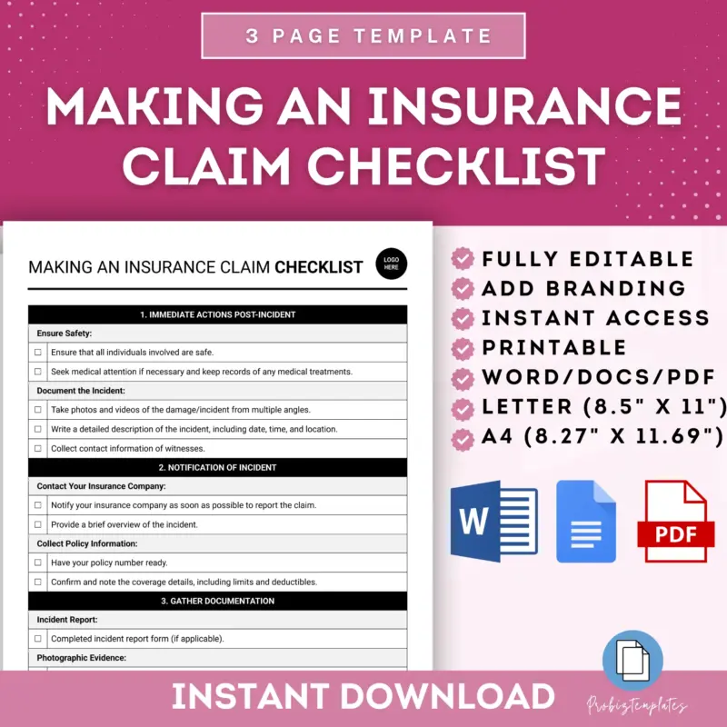 Making An Insurance Claim Checklist Template