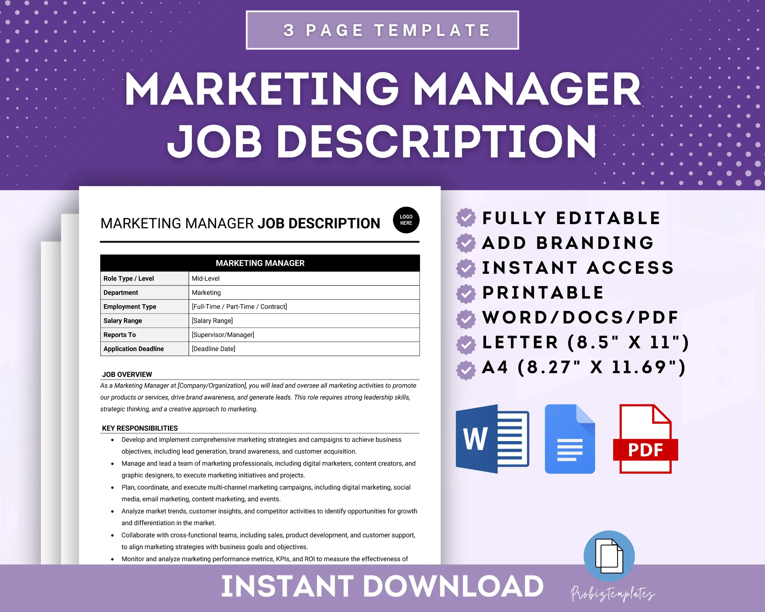 Marketing Manager Job Description Template