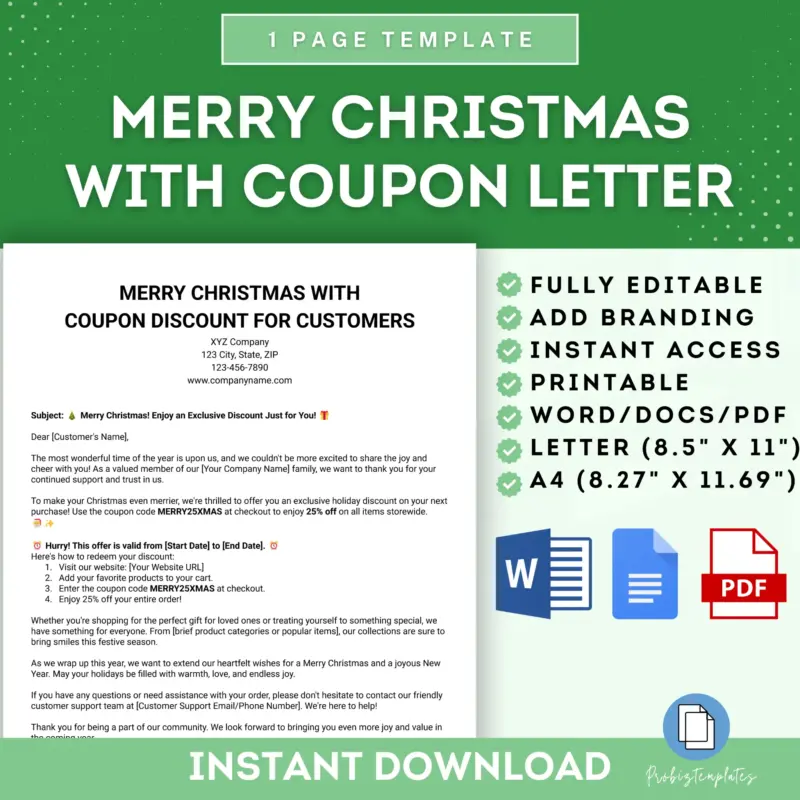 Merry Christmas With Coupon Letter Template