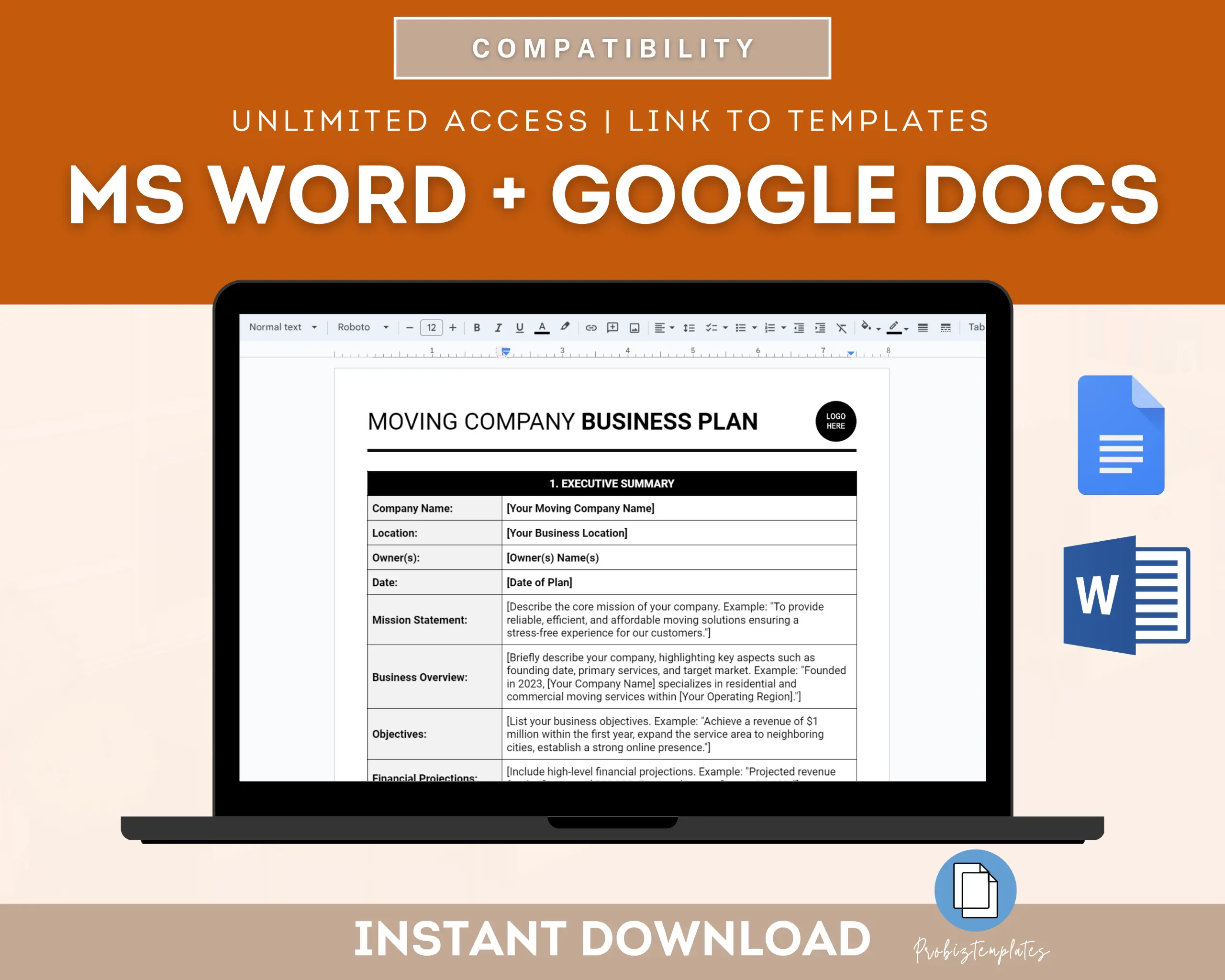 Moving Company Business Plan Template | ProBizTemplates