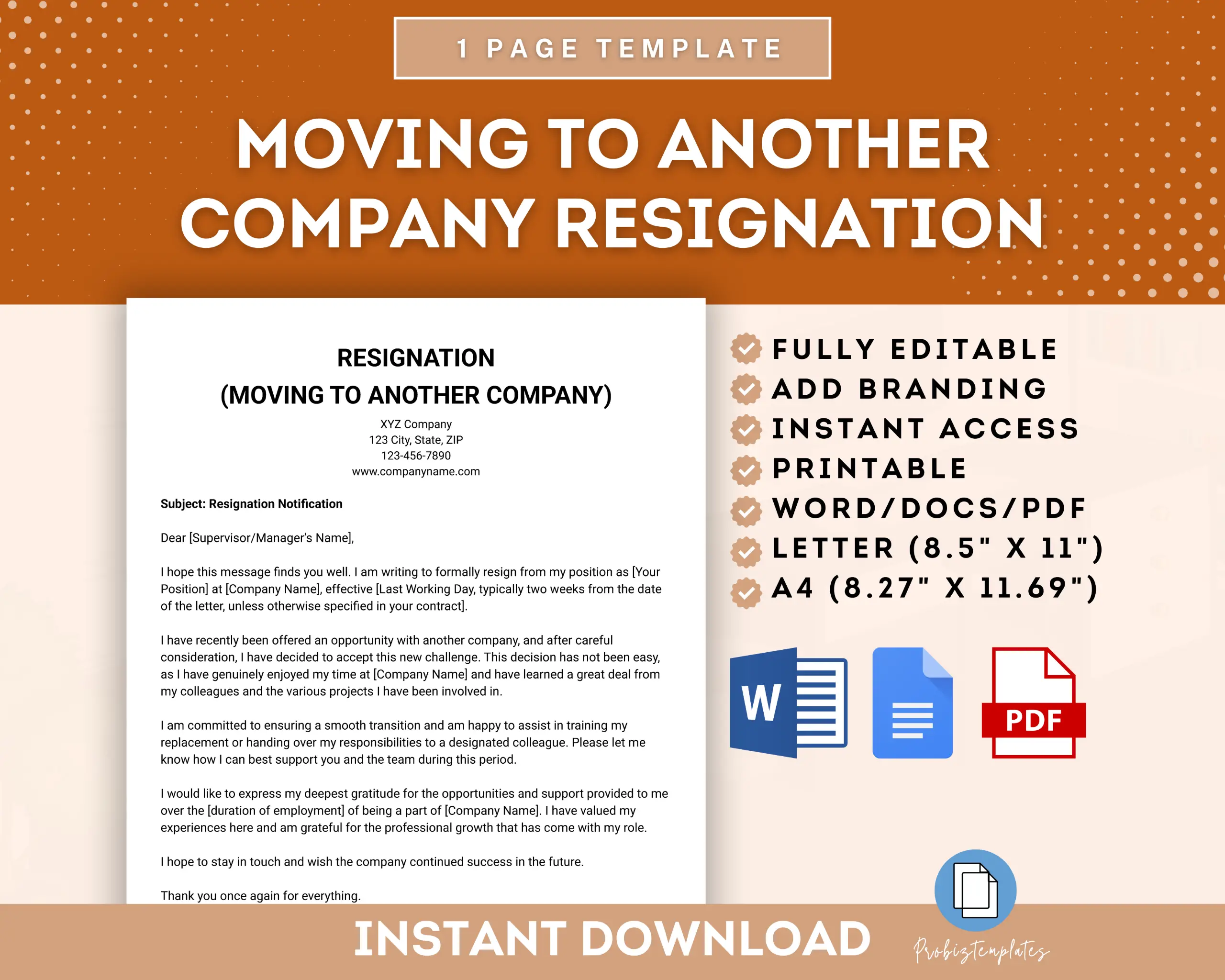 Moving To Another Company Resignation Letter Template