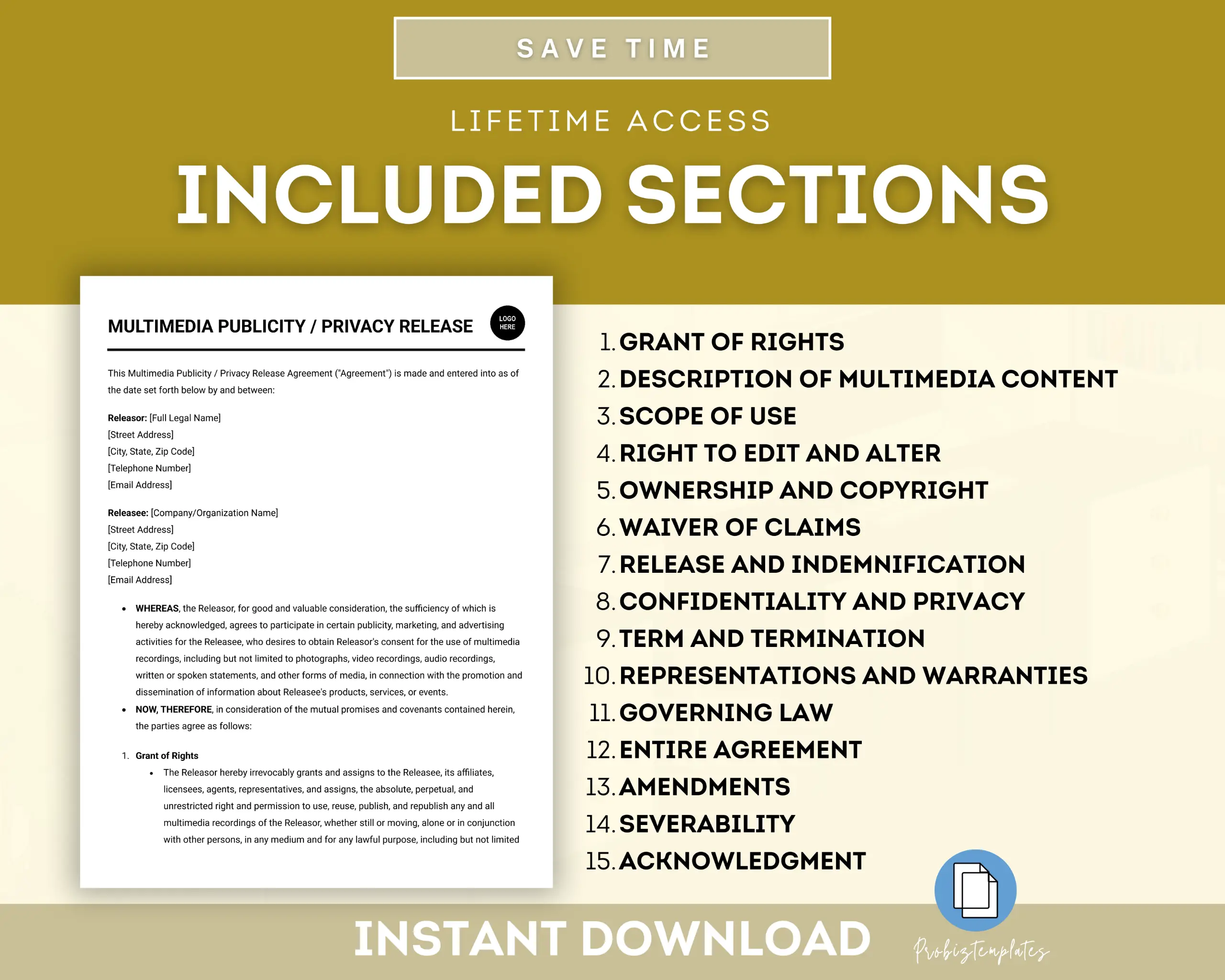 Multimedia Publicity Privacy Release Agreement Template - Image 3