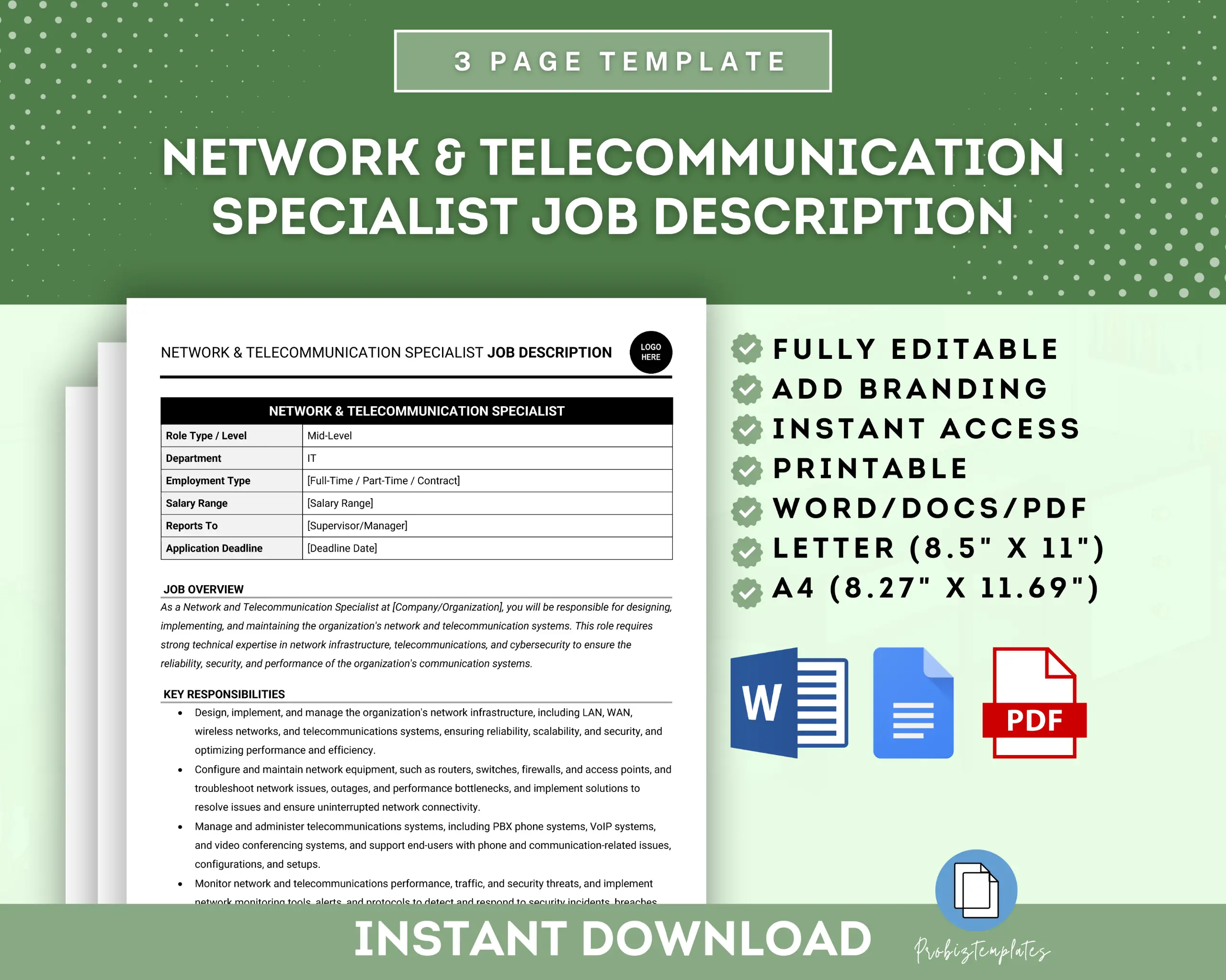 Network And Telecommunication Specialist Job Description Template