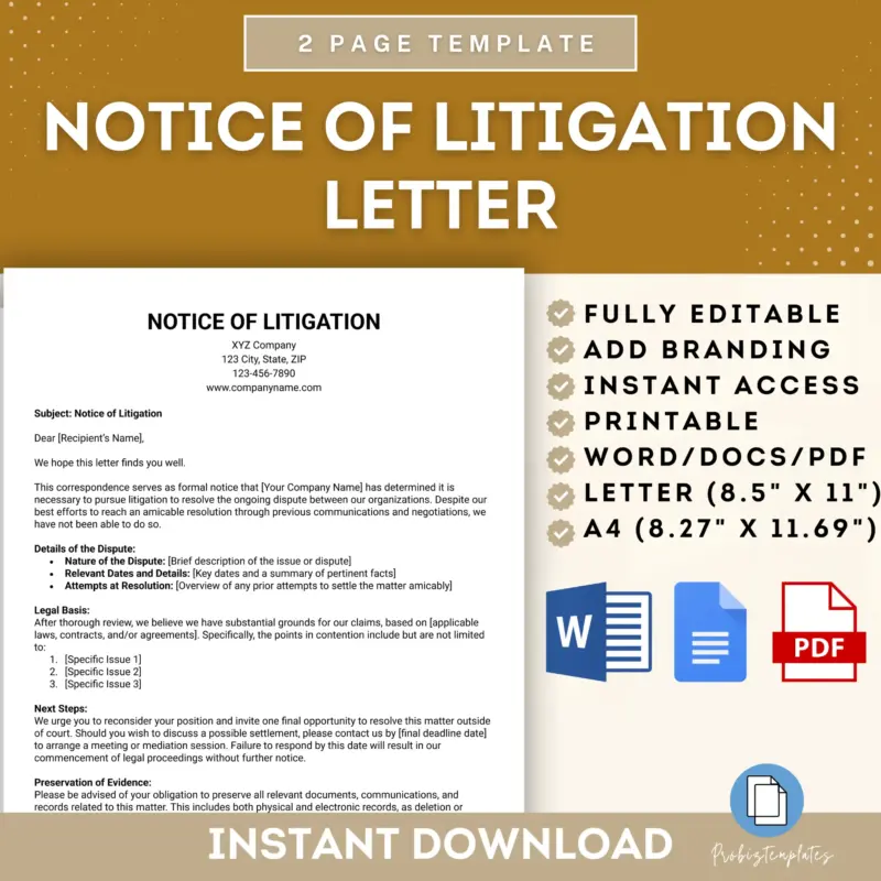 Notice of Litigation Letter Template
