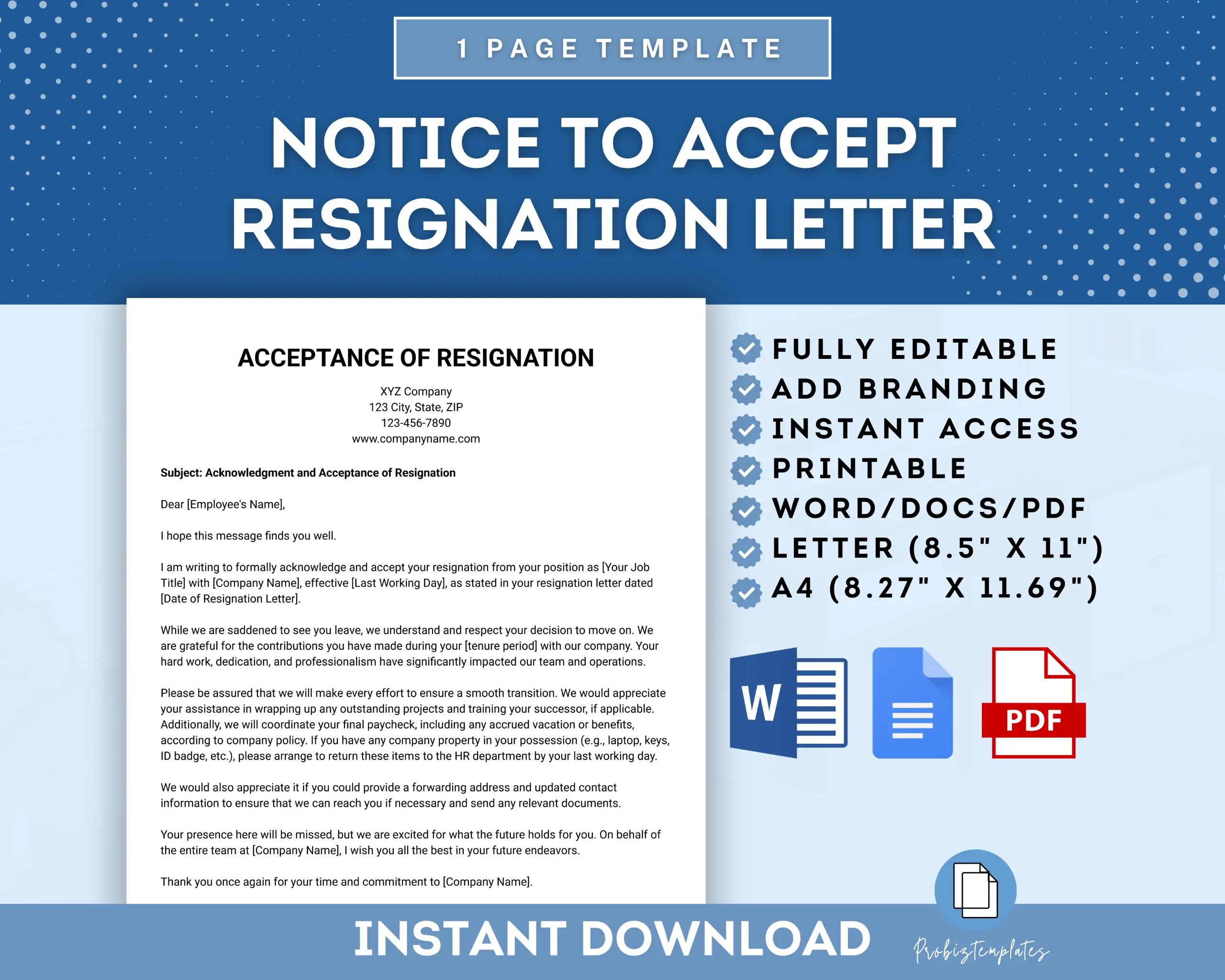 Notice To Accept Resignation Letter Template