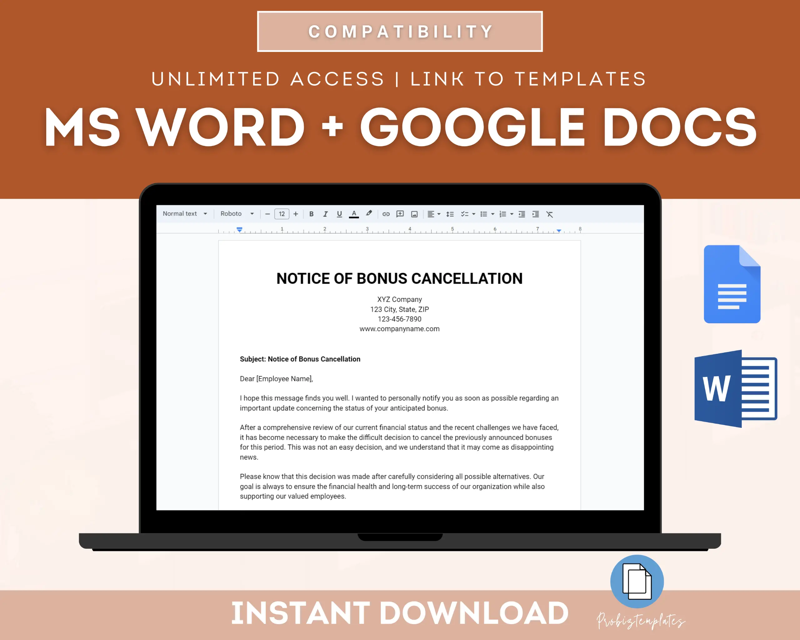 Notice of Bonus Cancellation Letter Template - Image 2