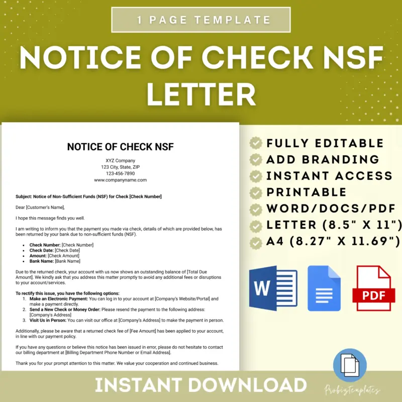 Notice of Check NSF Letter Template