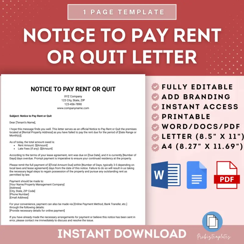 Notice to Pay Rent or Quit Letter Template