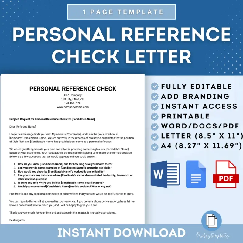 Personal Reference Check Letter Template