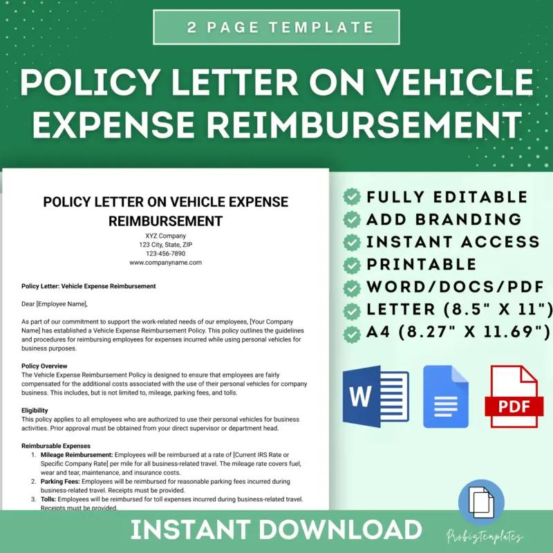 Policy Letter On Vehicle Expense Reimbursement Template