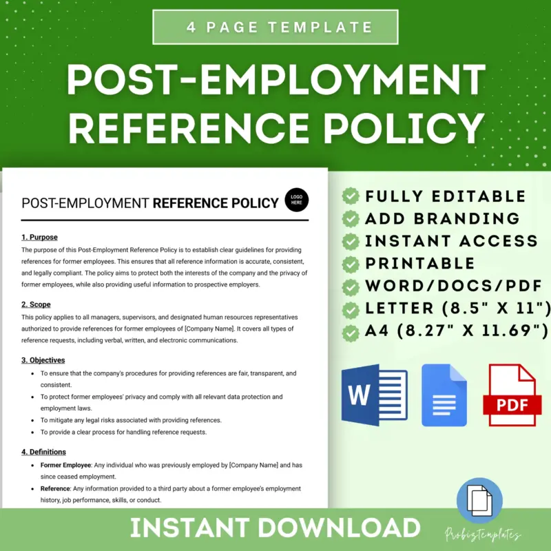 Post-Employment Reference Policy Template