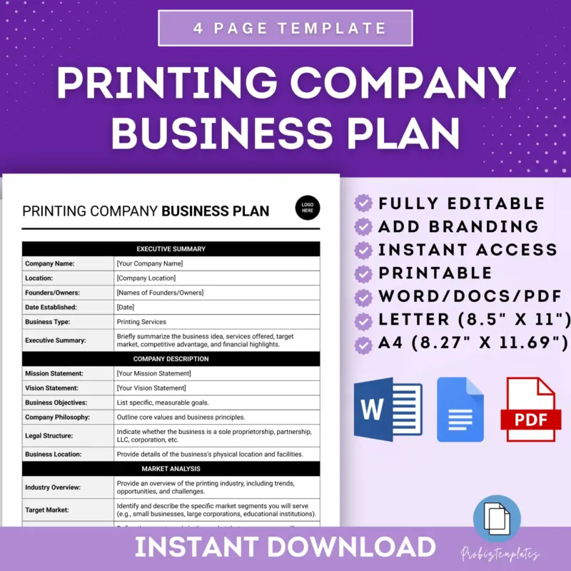 Printing Company Business Plan Template