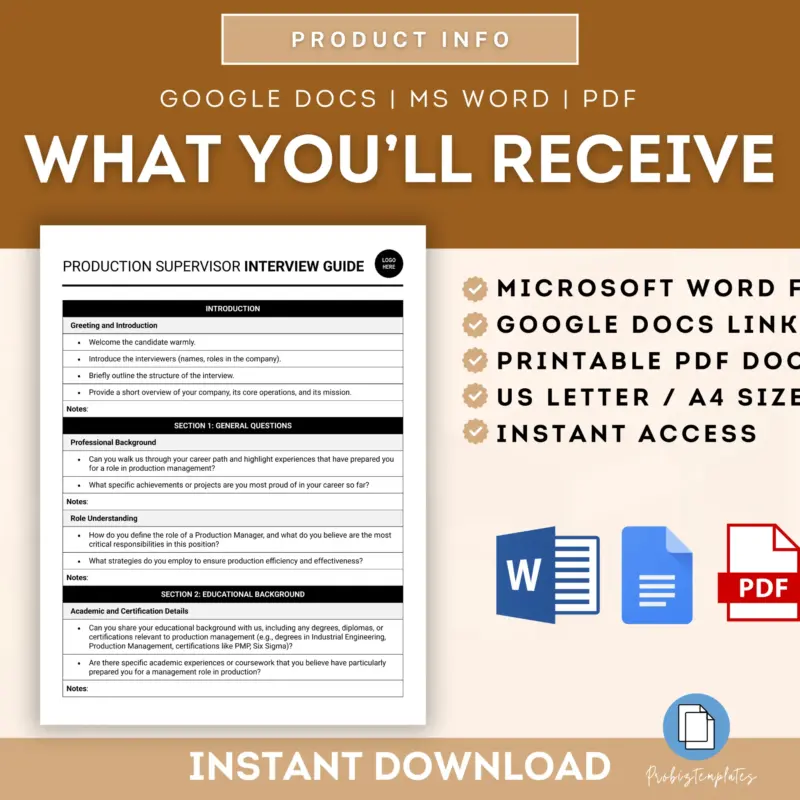 Supervisor Interview Questions Template.pdf Production Supervisor Interview Guide Template | ProBizTemplates