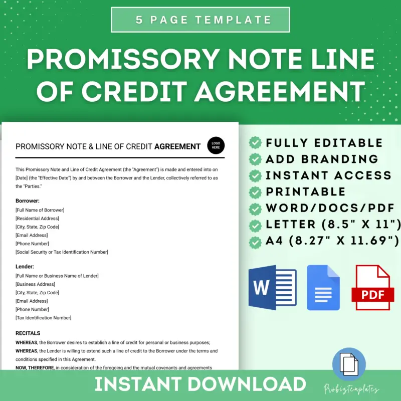 Promissory Note Line Of Credit Agreement Template