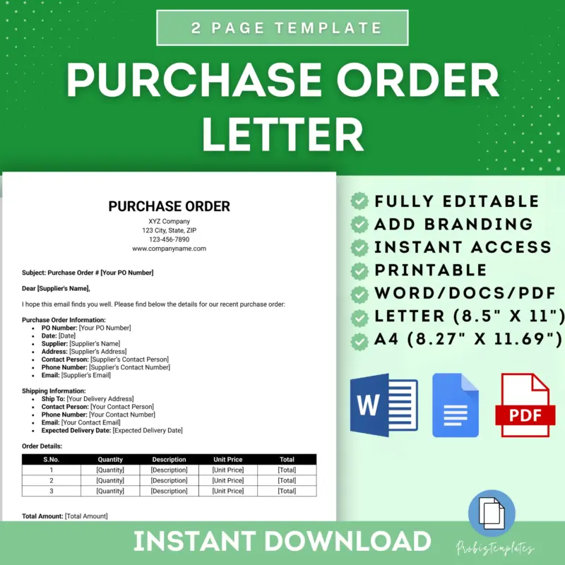 Purchase Order Letter Template