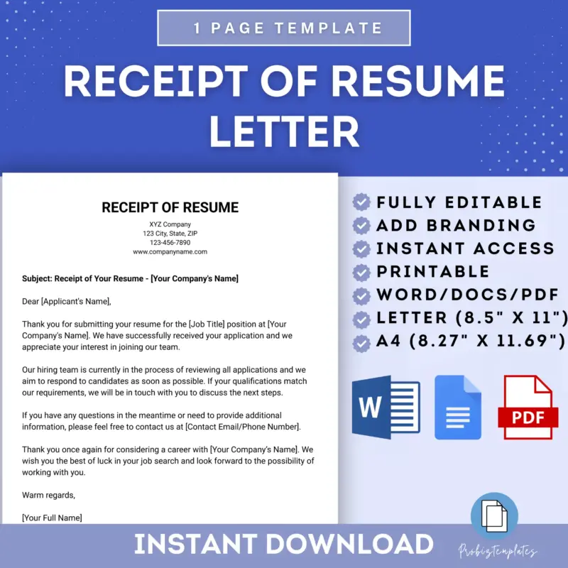 Receipt Of Resume Letter Template