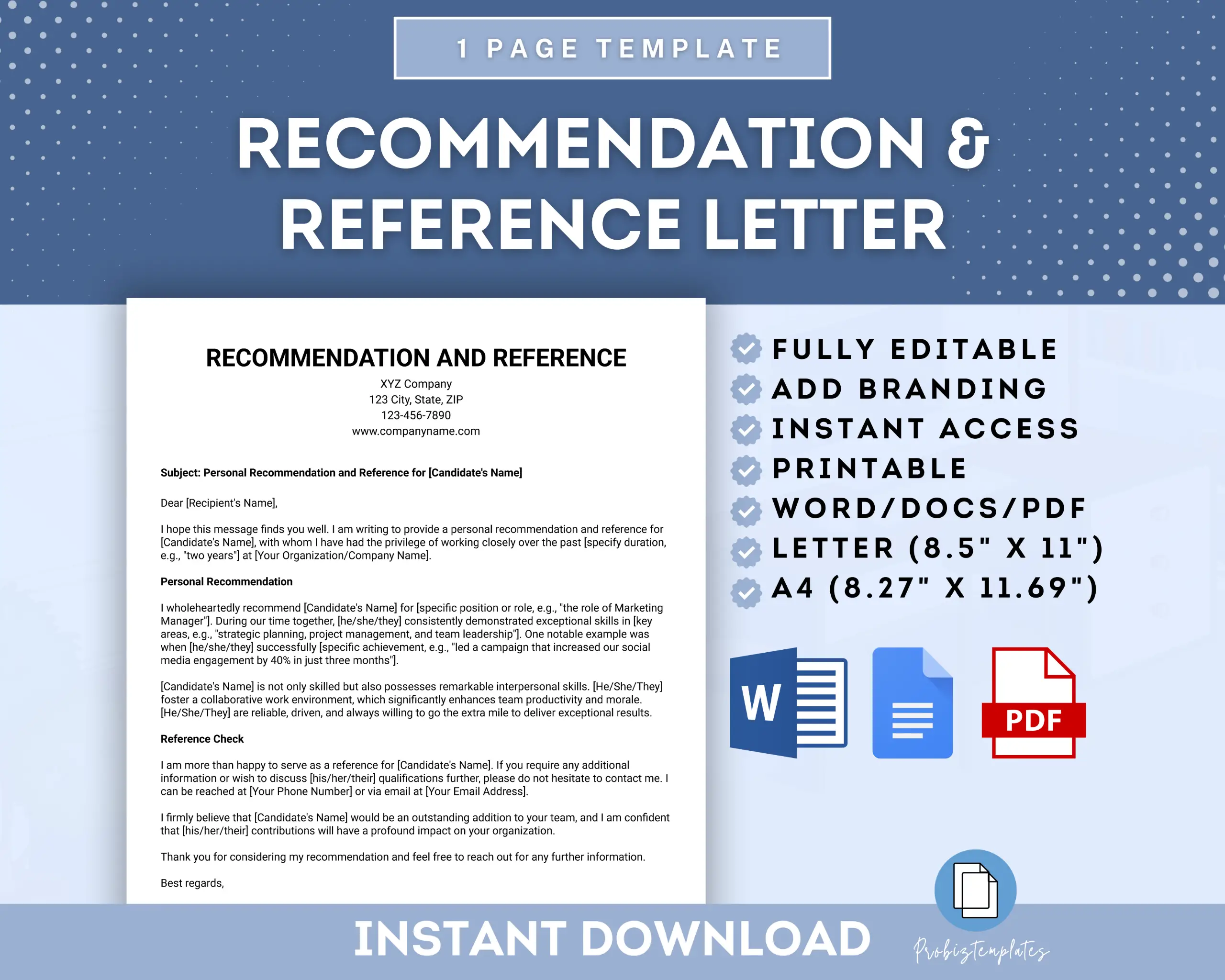 Recommendation And Reference Letter Template
