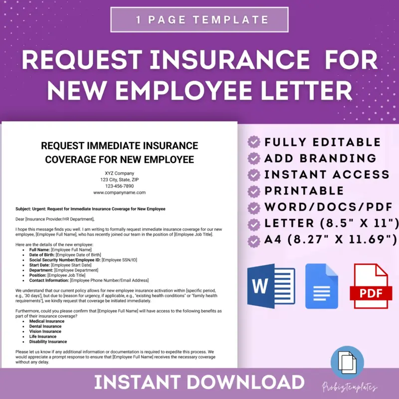Request Immediate Insurance Coverage for New Employee Letter Template