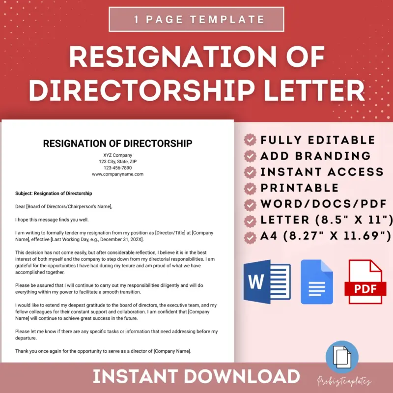 Resignation of Directorship Letter Template