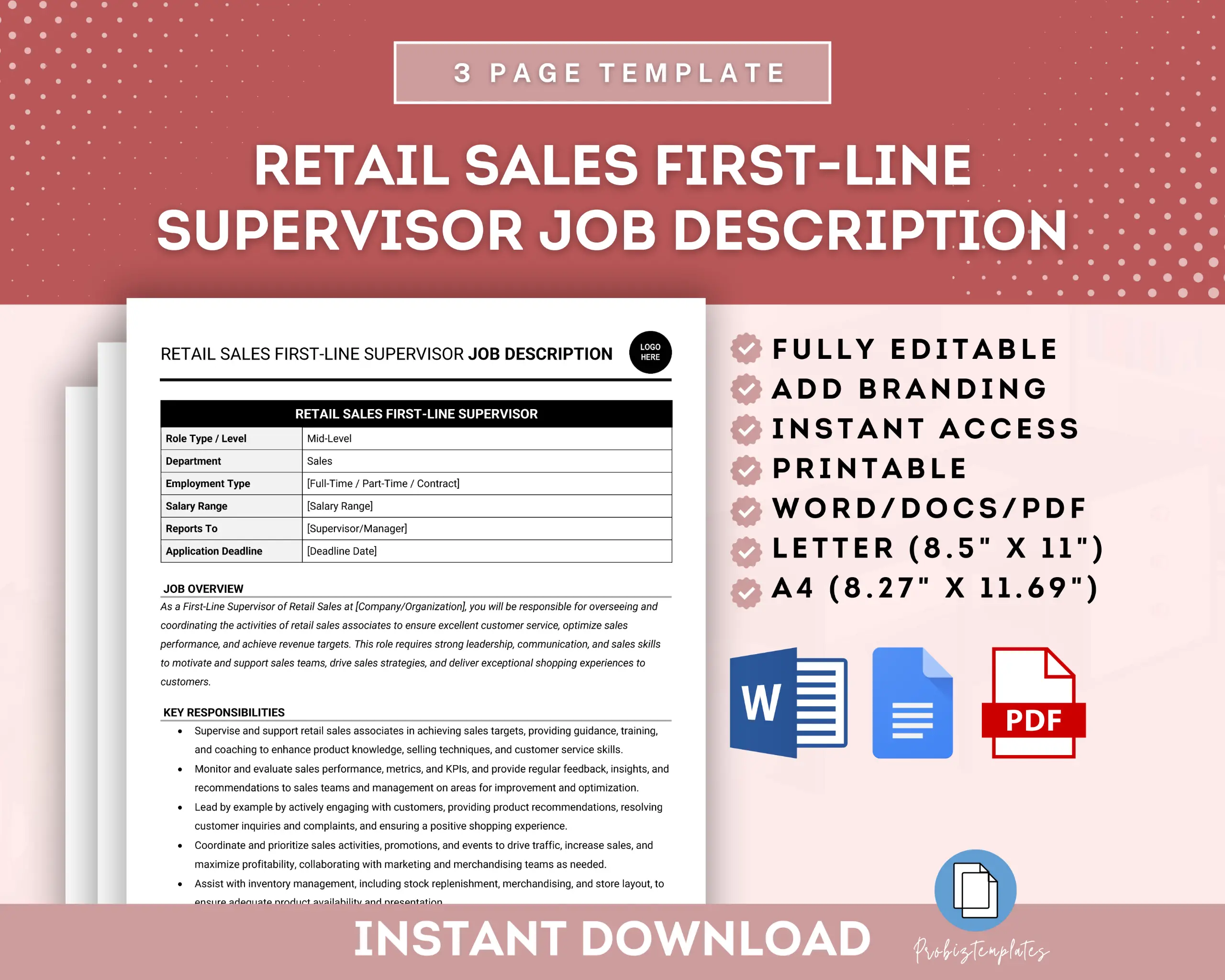 Retail Sales First-Line Supervisor Job Description Template