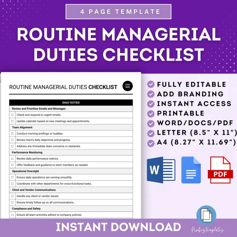 Routine Managerial Duties Checklist