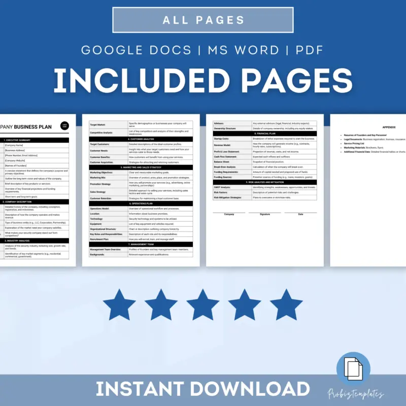 Security Company Business Plan Template