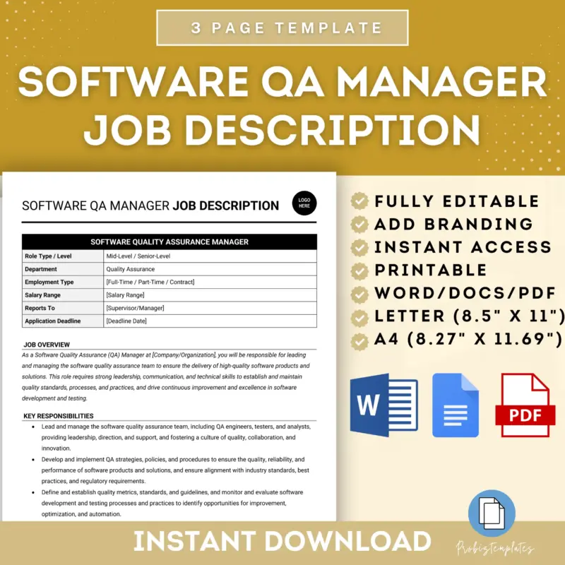 Software QA Manager Job Description Template