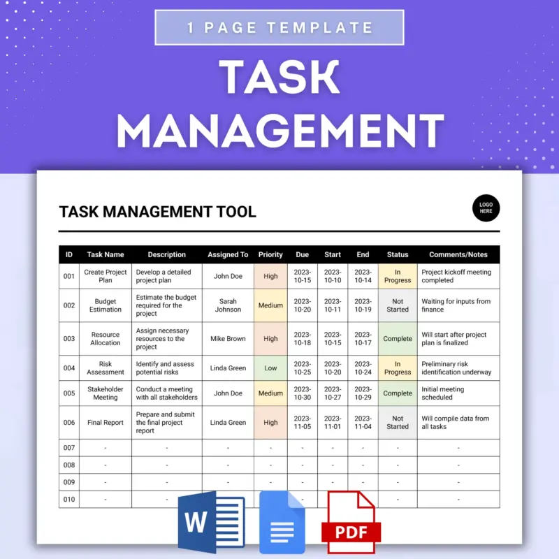 Task Management Form Template