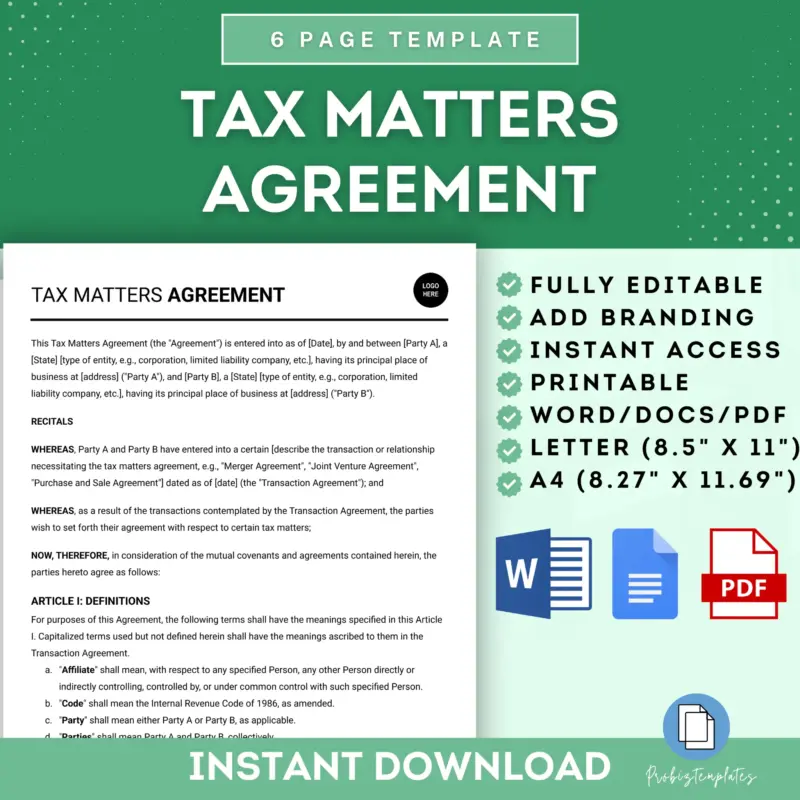 Tax Matters Agreement Template