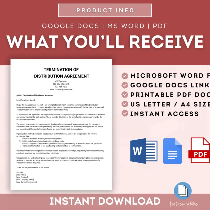 Termination Of Distribution Agreement Letter Template | ProBizTemplates