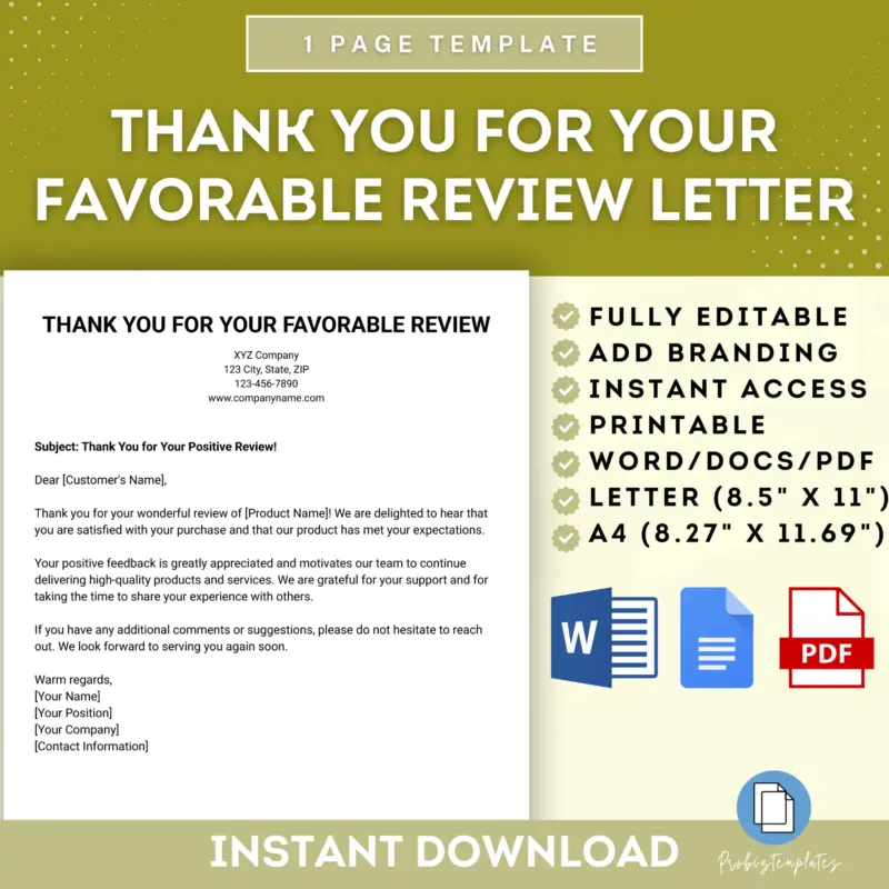Thank You For Your Favorable Review Letter Template