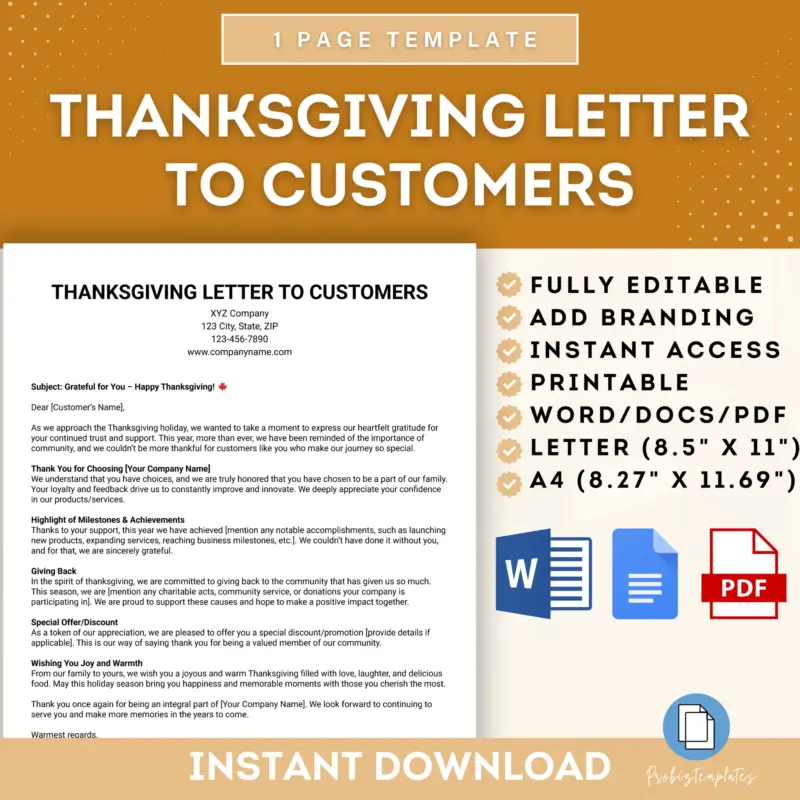Thanksgiving Letter To Customers Template