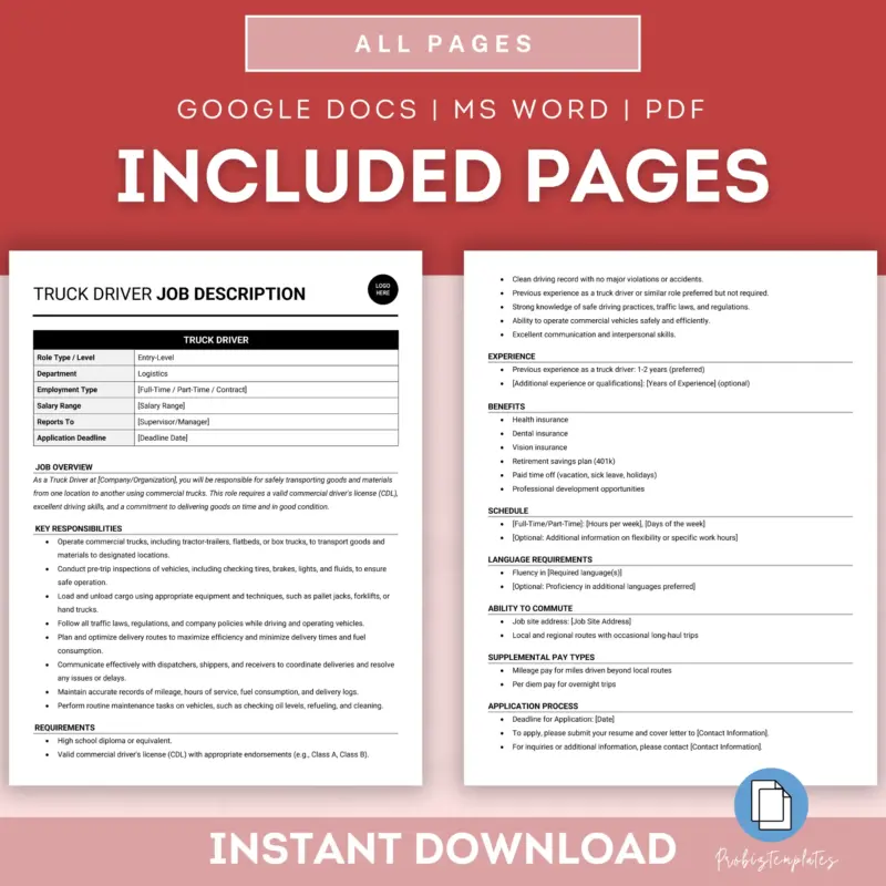 Truck Driver Job Description Template | ProBizTemplates