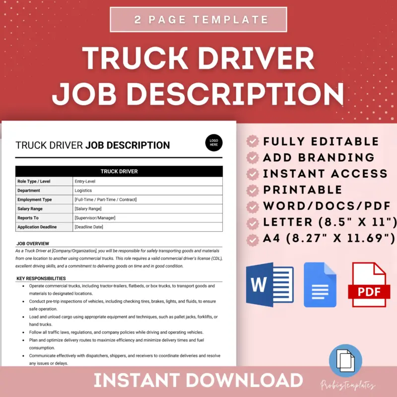 Truck Driver Job Description Template
