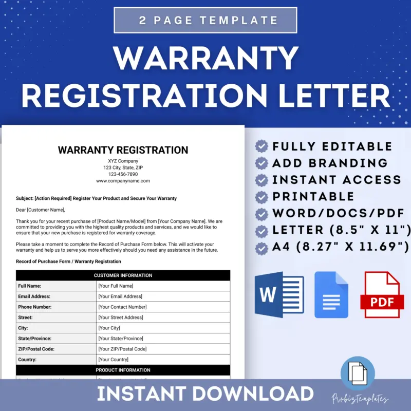 Warranty Registration Letter Template