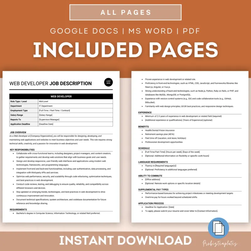 Web Developer Job Description Template | ProBizTemplates