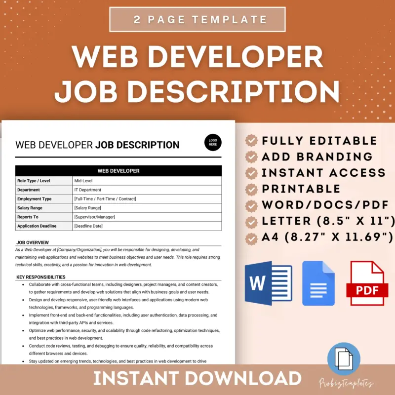 Web Developer Job Description Template | ProBizTemplates