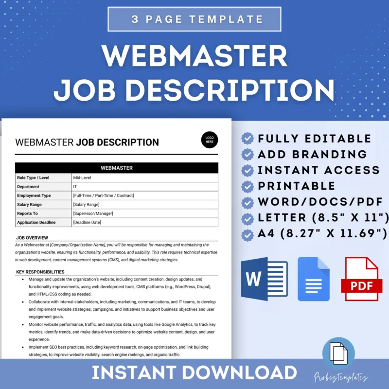 Webmaster Job Description Template